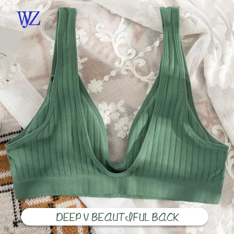 Women Strappy Sport Bra Top Push up Padded Women Top Wide Shoulder Strap Sports Deep V Sexy Yoga Bralette