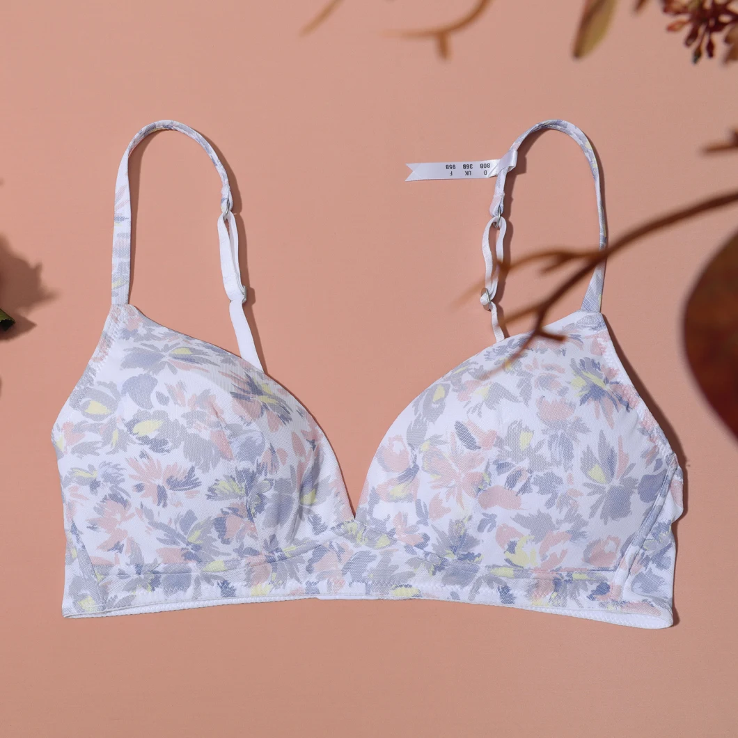 2022 New Style Floral Soft Wireless Poly Colorful Lady Woman Comfortable Simple Light Breathable Bra