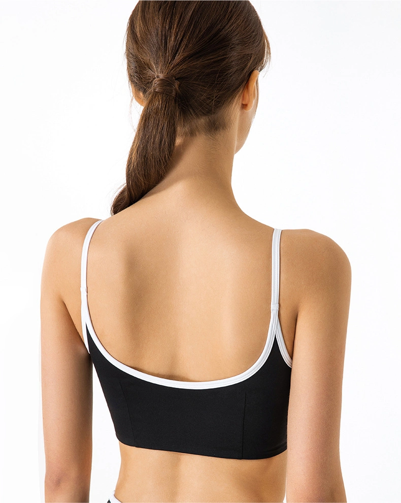 Sexy Beautiful Back Sling Sports Underwear Women Thin Shoulder Straps Contrast Color Yoga Vest Outside Wear with Chest Pad Fitness Bra