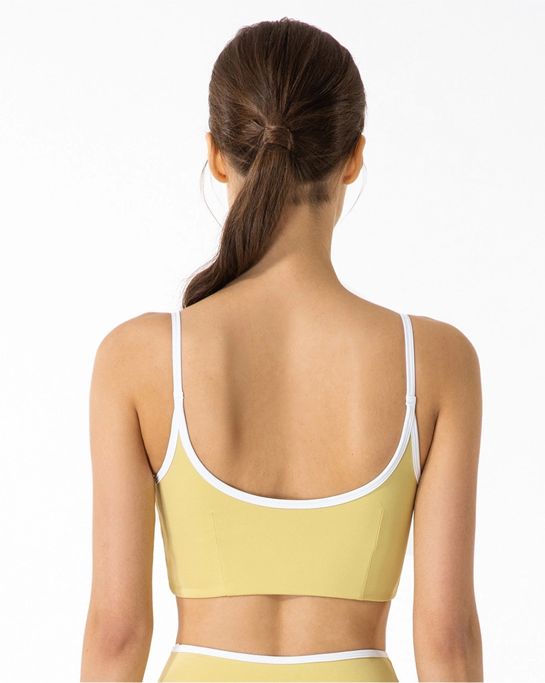 Sexy Beautiful Back Sling Sports Underwear Women Thin Shoulder Straps Contrast Color Yoga Vest Outside Wear with Chest Pad Fitness Bra