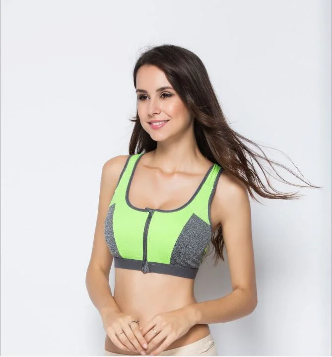 Women&prime;s Sports Underwear Yoga Top Zipper Breathable Double Wear Bra