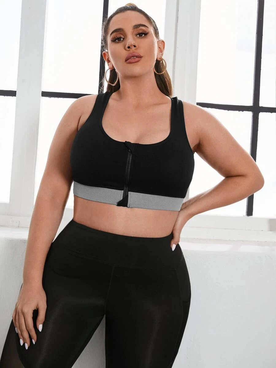 Sexy Plus Black Seamless with Front Zipper Women Sport Bra