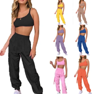 Hot Sale 2 Piece Women Sport Clothing Plain Black Two Piece Set for Women