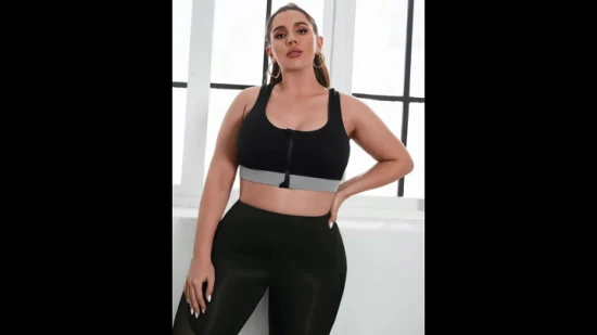 Sexy Plus Black Seamless with Front Zipper Women Sport Bra