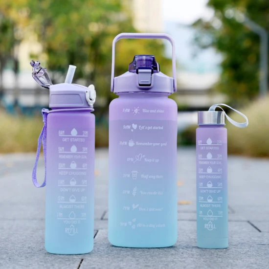 Gradient Color Motivational Plastic Sport Fitness Water Bottle Set with Time Maker