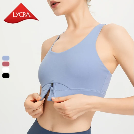 Wide Shoulder Straps High Impact Front Zipper Women Jogging Tracksuit Sports Bra