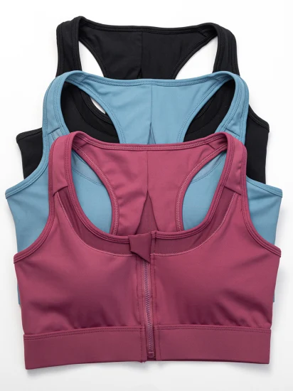 Fitness Seamless Gym Running Tank Tops Breathable Front Zipper Adjustable Back Big Size Women Yoga Top Sports Bra