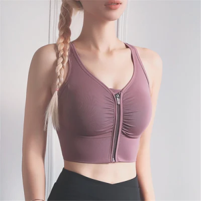 Front Zipper Women Sports Bras Breathable Wirefree Padded Push up Yoga Gym Top Fitness Bra